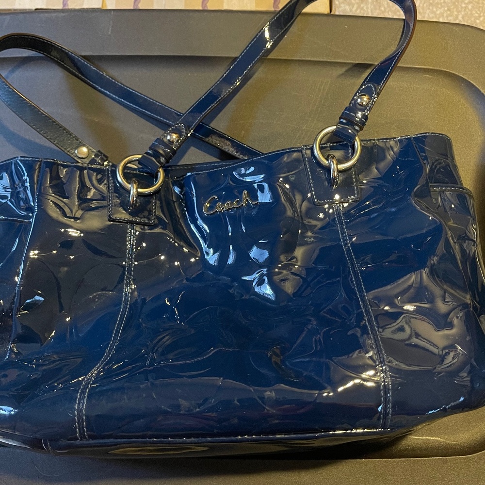 Blue embossed leather coach bag